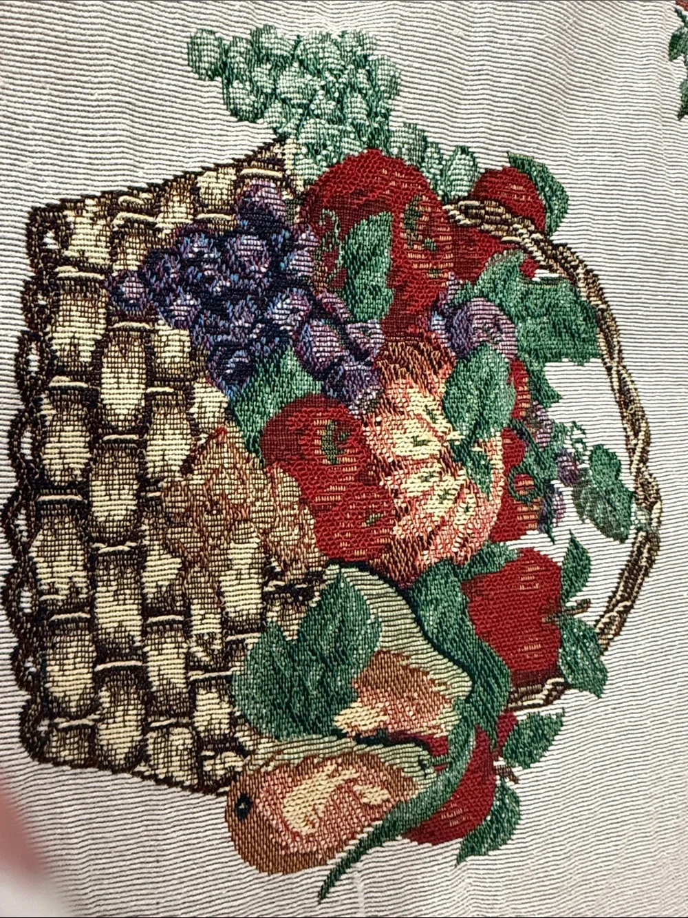 Vintage Tapestry Fruit Basket Embroidered Table Runner and 2 Placemats 70” Long
